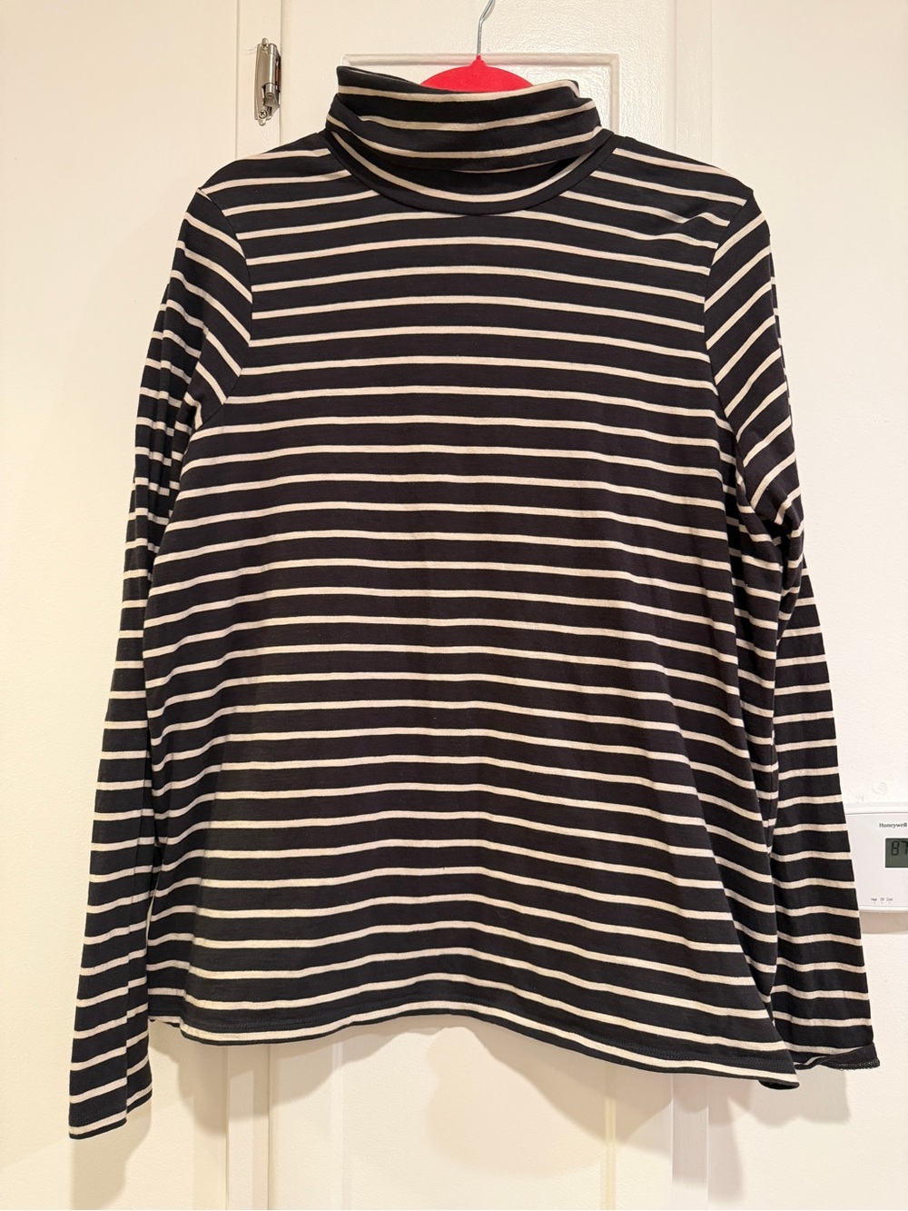 Faherty charcoal and white Striped Turtleneck Long Sleeve Top